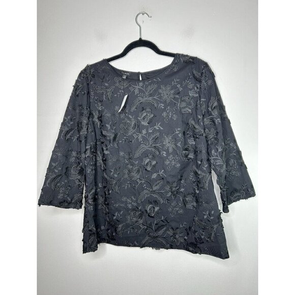 Talbots Embroidered Black Floral Blouse Womens Top Size 14 NWT - Picture 7 of 13
